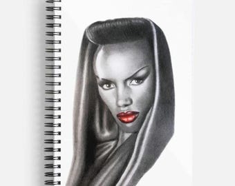 Grace Jones notebook . Hollywood gift. Organiser. Monochrome notepad. Stationary  gift, Mum. Grace Jones organiser.  Art journal. 80s music