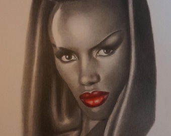 Grace Jones artwork. Monochrome wall decor. 80s music. Hollywood icon. Strong women. Colourpop art. Unique gift. Lgbt.