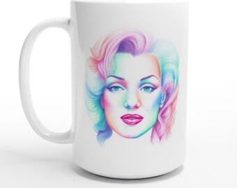 Marylin Monroe Mug. Mother&#39;s day gift. Rainbow mug. Pastel art. Mother&#39;s day mug. birthday gift. friend. care package. beauty. lips. eyes.