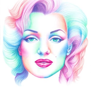 Marilyn Monroe regalo del día del padre original Artwork Print card. Color Arco Iris Retrato brillante Arte Estrella de cine icono belleza maquillaje mentiras ojos dibujar