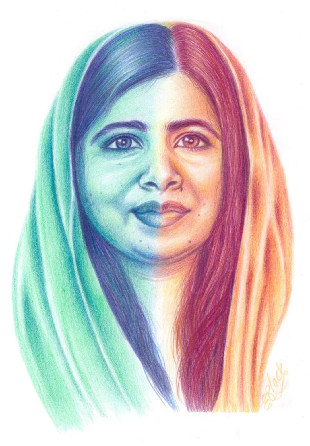 Malala Yousafzai Artwork Rainbow Portrait Print. Inspirational Women ...