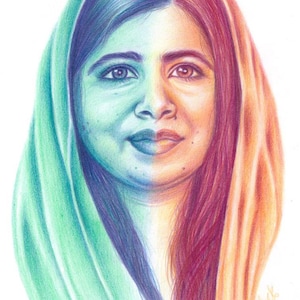 Malala Yousafzai artwork rainbow portrait print. Inspirational women art. Christmas birthday thank you gift lgbt mothers day gift Feminism