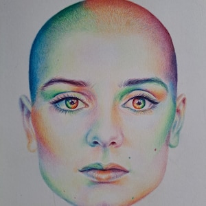 Sinead O&#39;connor print. Sinead O&#39;connor rainbow print. Sinead O&#39;connor art. Sinead drawing. Colourful art. Activism art. Rainbow portrait.