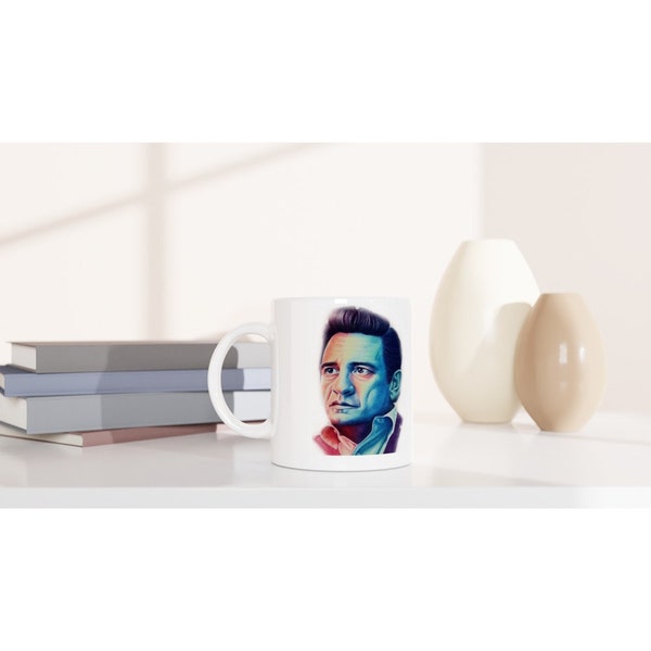 Johnny Cash White 11oz Ceramic Mug arc-en-ciel Cadeau de fête des pères anniversaire grand-père papa maman musique guitare