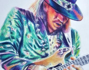 Stevie Ray Vaughn art. Fathers Day , rock music, blues poster .  guitar. rainbow print. Guitar print. Music print.  gift, contemporary art