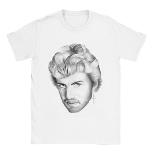 George Michael T-shirt. Mothers day gift. Monochrome art top. 1980s music. Wham. birthday gift.  holiday. Mum, dad, pride gift. Black, white