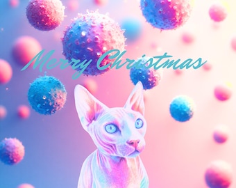 Sphynx card. Sphynx Christmas card. Christmas card. Rainbow cat card. Rainbow bridge card. Rainbow bridge cat card. Cat gift. Colourful cat