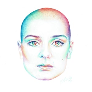 Sinead O&#39;connor original art. Sinead O&#39;connor rainbow portrait. Sinead O&#39;connor art. Sinead memorial drawing. Colourful art. Activism art.