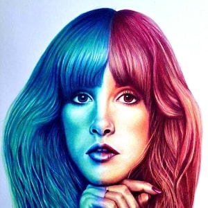 Stevie Nicks art. Stevie Nicks gift. Stevie Nicks portrait. Fleetwood Mac art. Rainbow art. Monochrome art. Colourful wall decor. Bright dec