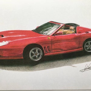 Ferrari 575 Super america, presente para ele, impressão, arte, placa de identificação personalizada, cartão A3, arte de parede, carro clássico. Presente de Natal. Pai, irmão,