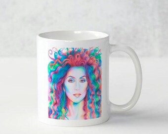 Cher mug. Mother's day mug. Mother's day gift. Cher gift. gift for her. Gift for mum. Music mug. Christmas gift for mum. Rainbow mug. Unique