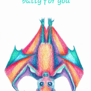 Karta nietoperza. Karta na dzień matki nietoperza. Kocham cię. Zabawna karta. Batty dla ciebie. Zabawne karty. Karta tęczy. Karta LGBT. Karta dumy, karta opieki, zwierzę