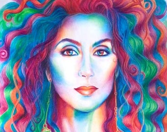 Cher print. Cher gift. Cher rainbow art. Unique gift. Rainbow art. Cher art. Cher art print . Colourful wall decor. Fun art. Cher poster.