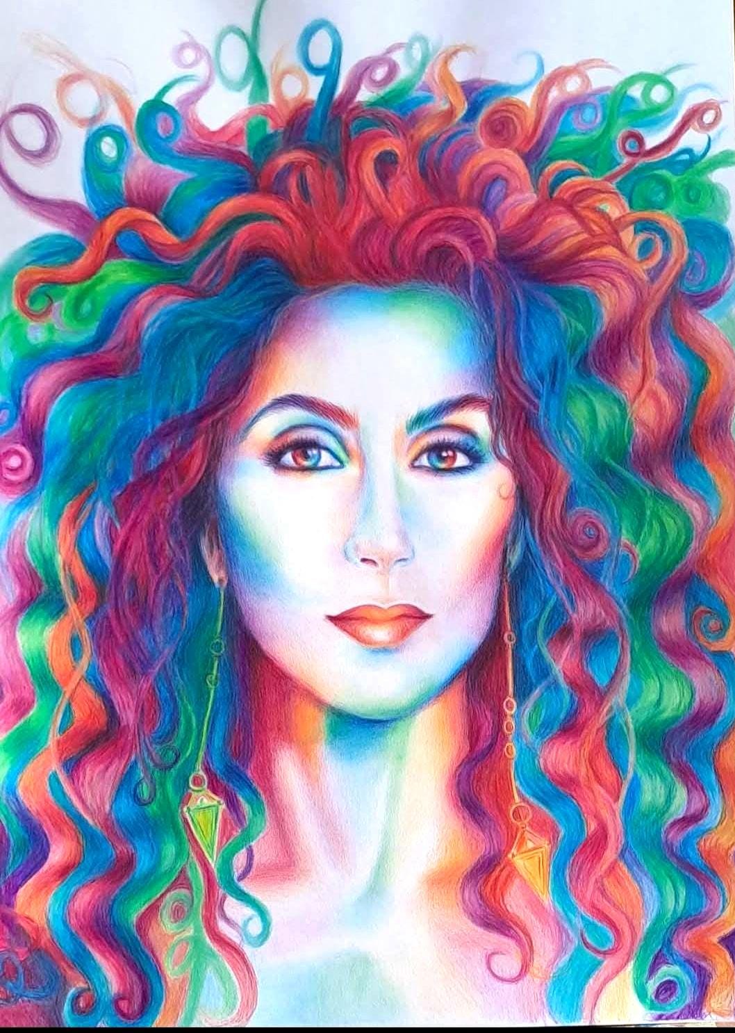 Cher original art. Cher gift. Cher rainbow art. Unique gift. Rainbow art. Cher art. Cher print . Colourful wall decor. Fun art. Cher poster.