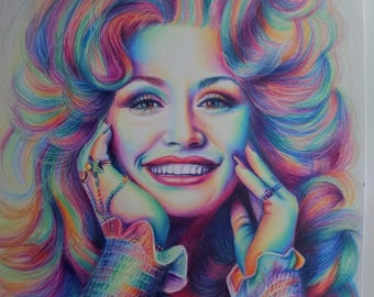 Dolly Parton originall art. Mums.Dolly Parton gift. Dolly Parton rainbow art. Unique gift. Rainbow art.  art. print . Colourful wall decor.