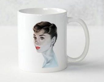 Audrey Hepburn Mug. Hollywood mug. Audrey gift. Gift for her. Vintage mug. Gifts for mum. 1970s mug. 1970s film. Film mug. Women, beauty.