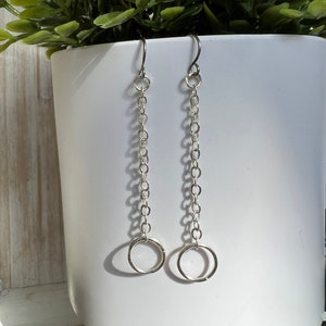 Silver Chain Simple Circle Long Dangle Earrings