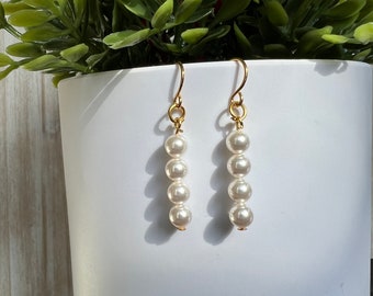 Pearl Drop Gold Dangle Simple Dainty Earrings