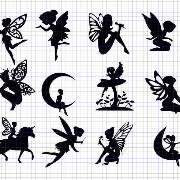 fairy silhouette svg faries svg fairy bundle svg cut files  5 formats You will receive all of these formats: svg / eps / pdf / dxf / png