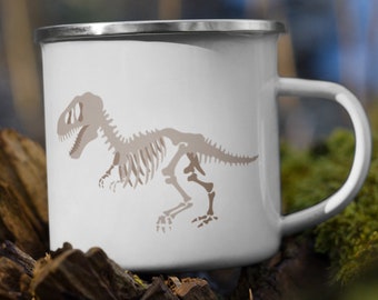 Dinosaur Enamel Mug, 12 oz, Kids Dino T Rex Mug, Camping or Picnics, Kids Dino Gift, Metal Mug
