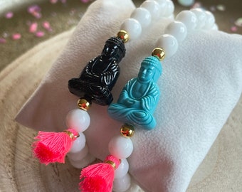 Buddhaarmband Armband Perlenarmband Buddha Tassel Boho Armband Pink Jade Geschenk Yoga
