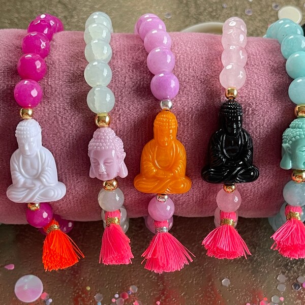 Armband Buddha Jade Tassel Quaste Perlenarmband Geschenk Boho Neon Buddhaliebe Tassel