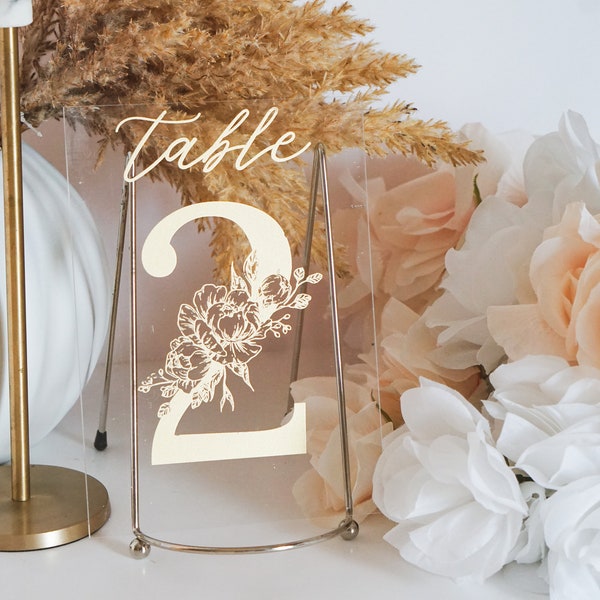 Luxury Gold Foil Pressed Floral Acrylic Wedding Table Numbers