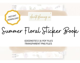 Summer Floral Digital Stickers Floral Stickers Boho Stickers Goodnotes Sticker Book Digital Download PNG Stickers Digital Planning Stickers