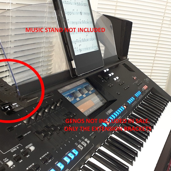 Przedłużenia stojaka muzycznego do Yamaha Genos 1 umożliwiające ustawienie pod kątem nad drugą klawiaturą lub w zwykłej pozycji płaskiej