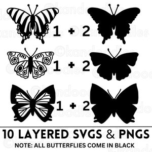 Butterfly SVG and PNG bundle | 10 Layered Butterflies SVG | instant digital download designs for crafts, cricut, silhouette