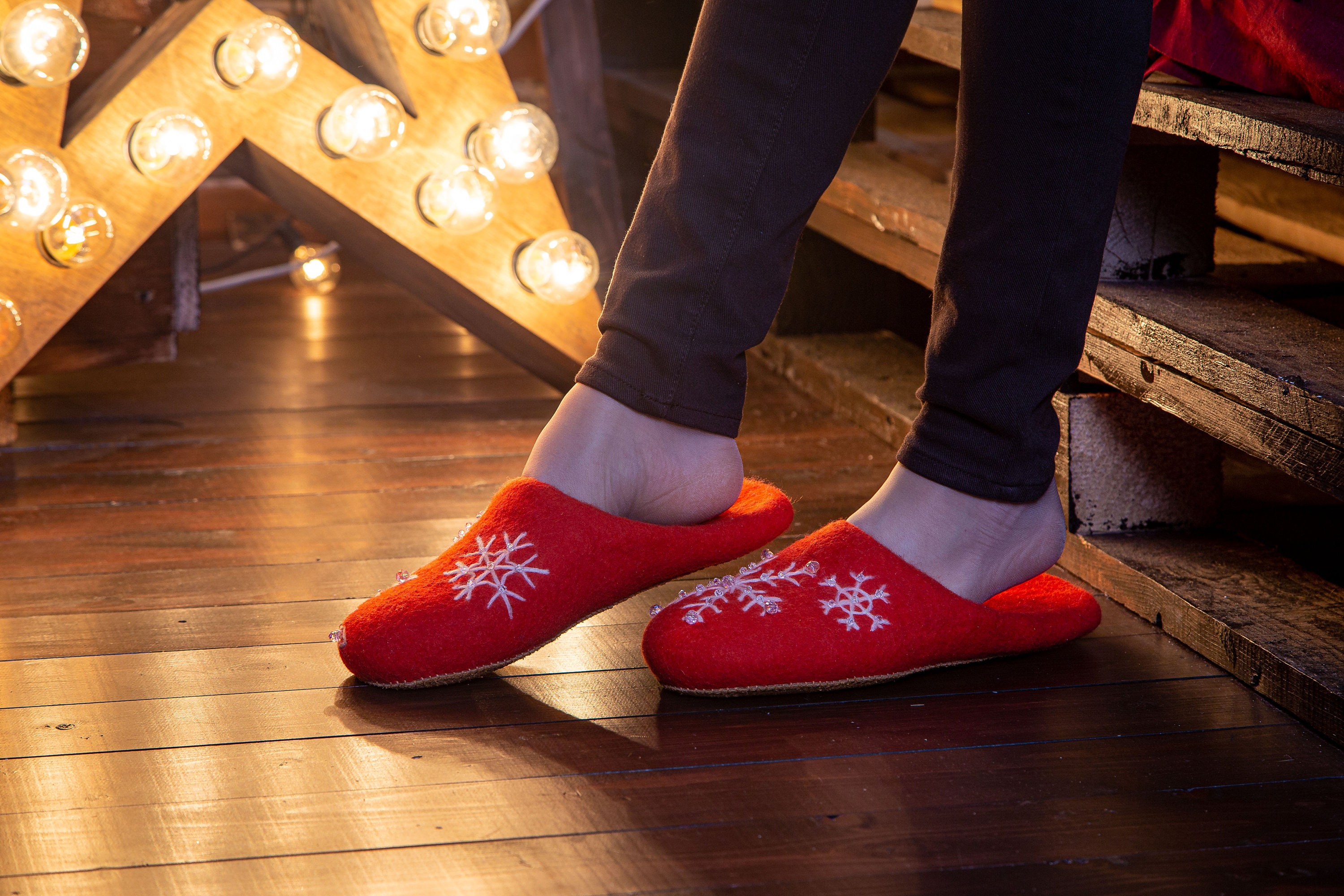 Red girls slippers with poppy felt flowers Women slippers Etsy