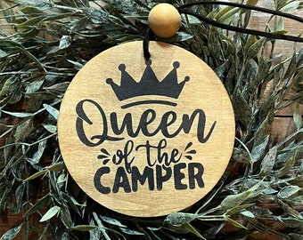 Queen of the camper adult humor, humorous wood ornament, Camping, gift tag, wine tag