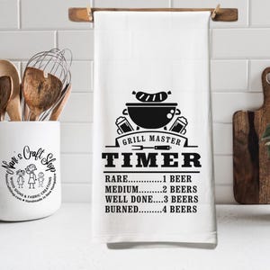 Grill master, BBQ time in Beers kitchen towel, Father&#39;s Day gift, Funny BBQ grill towel, Gift for Dad, husband, Grill master,