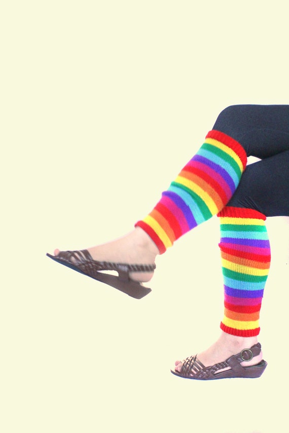 80s Vintage Rainbow Leg Warmers, Colorful striped Leg… Gem