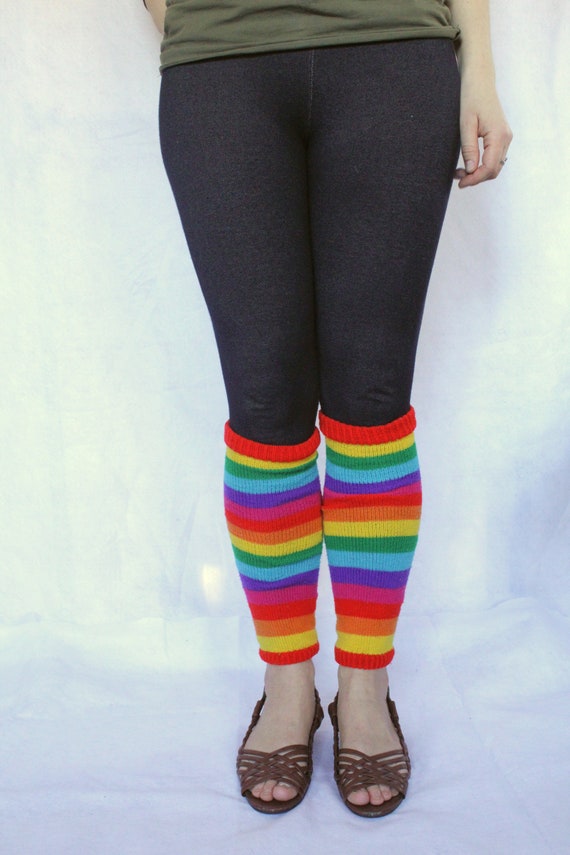 80s Vintage Rainbow Leg Warmers, Colorful striped Leg… Gem