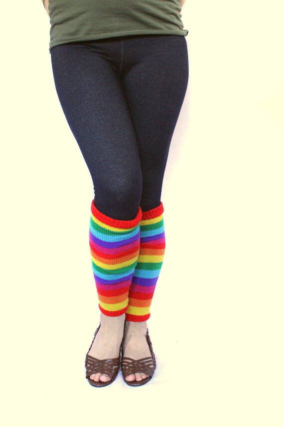 80s Vintage Rainbow Leg Warmers, Colorful striped Leg… Gem