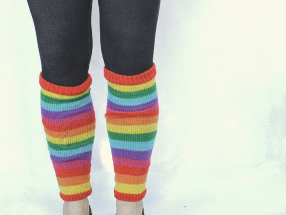 80s Vintage Rainbow Leg Warmers, Colorful Striped Leggings, Yarn Knit, Bold  Fashion Boho Style Yoga Dance Rainbow Pride Slouch Boot Socks 
