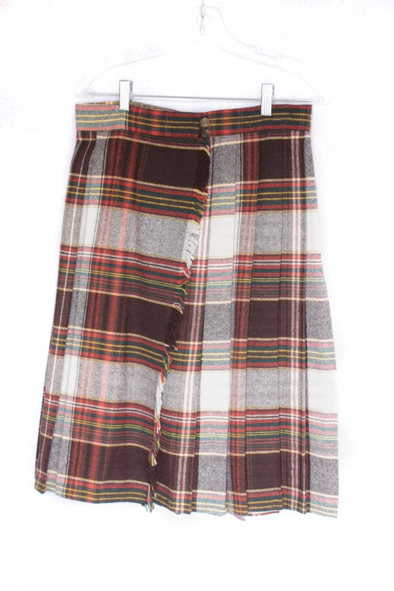 70s Vintage Tartan Plaid Wool Skirt, wrap around … - image 2