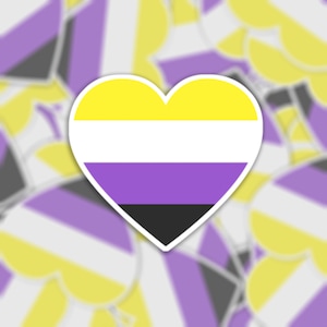 Non Binary Heart Pride Flag Sticker or Magnet - Die Cut Waterproof Vinyl Sticker | LGBTQ+ | Enby Pride Flag | NB Flag | Magnet