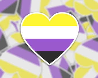 Non Binary Heart Pride Flag Sticker or Magnet - Die Cut Waterproof Vinyl Sticker | LGBTQ+ | Enby Pride Flag | NB Flag | Magnet