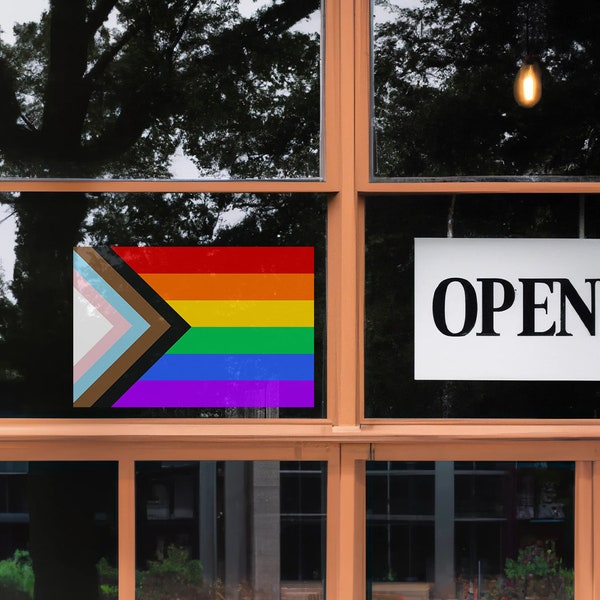 adhésif en vinyle sur le devant du drapeau de la fierté de Progress Progress | LGBTQ | pour vitrine d'entreprise pour l'intérieur d'un magasin de voitures | Droits inclusifs LGBTQ2SA+ Égalité