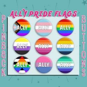 LGBTQ Ally Pride Pins | Progress Pride Flag Queer Ally Non Binary | Lesbian Gay Bisexual Transgender Trans Ally Flag | 1.5&quot; Pinback Button