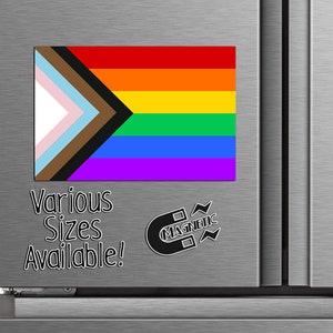 Progress Pride Flag Magnet or Sticker - Die Cut Waterproof Vinyl Sticker or Magnet | LGBTQ+ | Rainbow Pride Flag