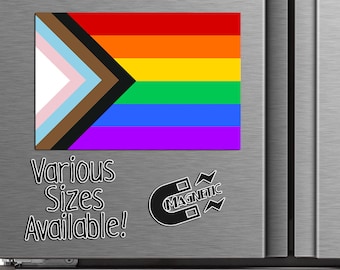 Progress Pride Flag Magnet or Sticker - Die Cut Waterproof Vinyl Sticker or Magnet | LGBTQ+ | Rainbow Pride Flag