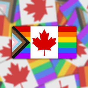 Kanadische Pride Flagge Aufkleber oder Magnet - Gestanzter wasserdichter Vinylaufkleber oder Magnet | Ahornblatt Fortschritt Stolz Flagge | Regenbogenfahne | LGBTQ+