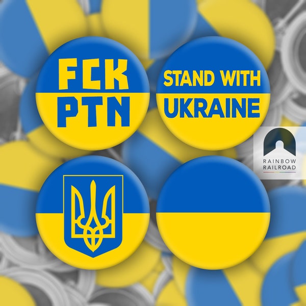 Épinglette du drapeau ukrainien | Drapeau de l'Ukraine | Aux côtés de l'Ukraine | Bouton Pinback | Putain Poutine | Armoiries ukrainiennes | Ensemble de boutons 1,5"