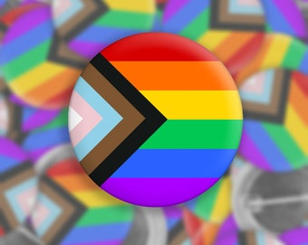 Bandiera dell'orgoglio del progresso / Bandiera dell'orgoglio arcobaleno / Bandiera dell'orgoglio trans inclusivo / Set di pulsanti da 1,5" / LGBTQ+ / Pulsante Pinback / Spilla più venduta