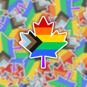 Maple Leaf Pride Flagge Aufkleber oder Magnet - Wasserdichter Vinyl Aufkleber oder Magnet | Kanadische Fortschritts-Stolz-Flagge | Kanada Regenbogenfahne | LGBTQ+