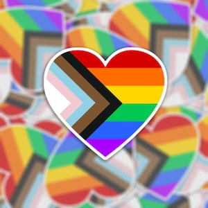 Progress Pride Flag Heart Sticker or Magnet - Waterproof Vinyl Sticker | LGBTQ+ POC | Rainbow Pride Flag | Gift | Best Top Selling Sticker