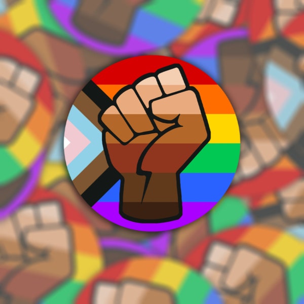 Raed PROST Fist Pride Flagge Aufkleber oder Magnet - wasserfestes Vinyl | Fortschritt Regenbogen BIPOC BLM LGBTQ Queer | Soziale Rassengerechtigkeit | Geschenk